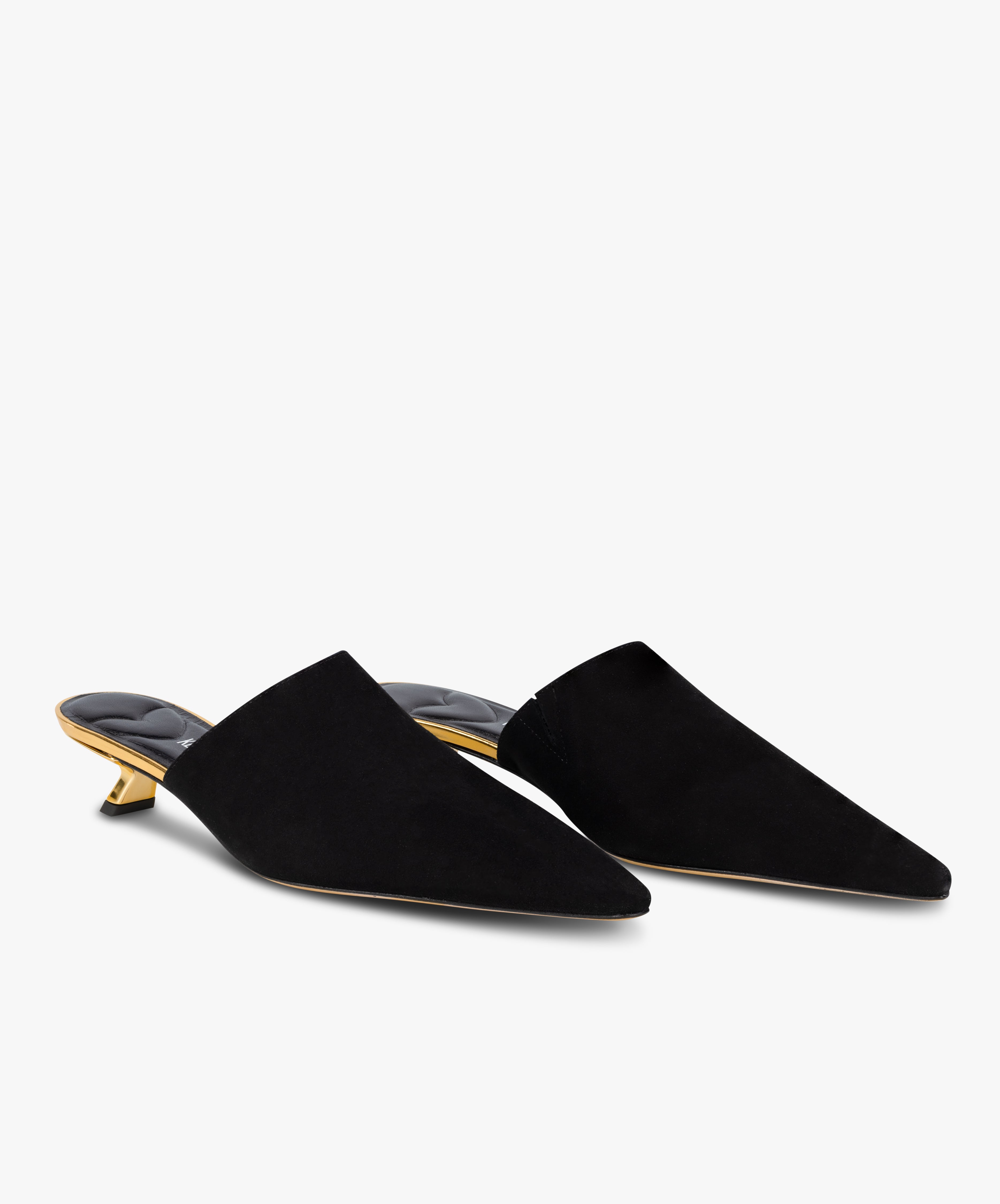 DEBUT - Leather Mule with Pointed Toe and Sculptural Low Kitten Heel from Kelley Kouture