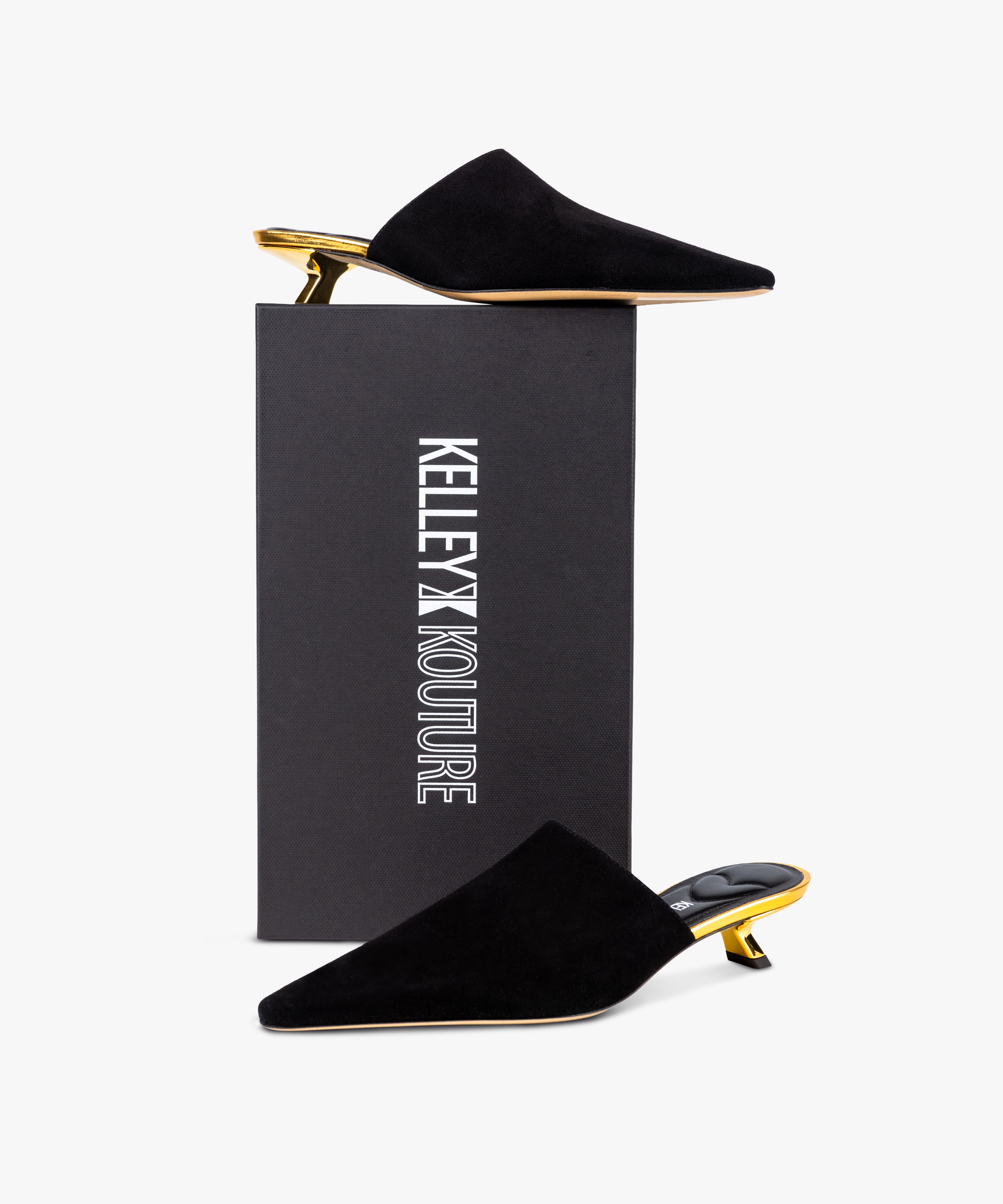 DEBUT - Leather Mule with Pointed Toe and Sculptural Low Kitten Heel from Kelley Kouture