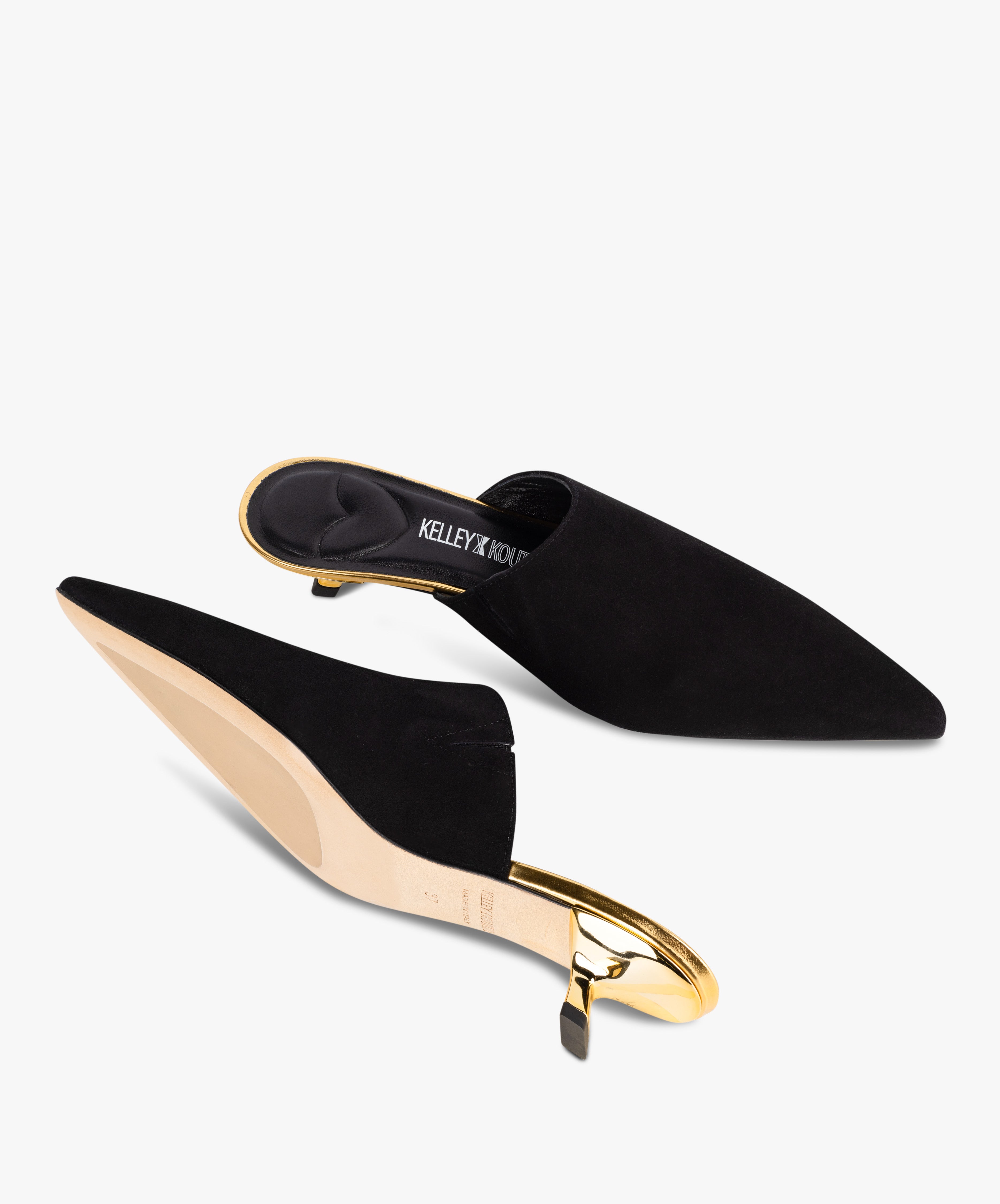 DEBUT - Leather Mule with Pointed Toe and Sculptural Low Kitten Heel from Kelley Kouture