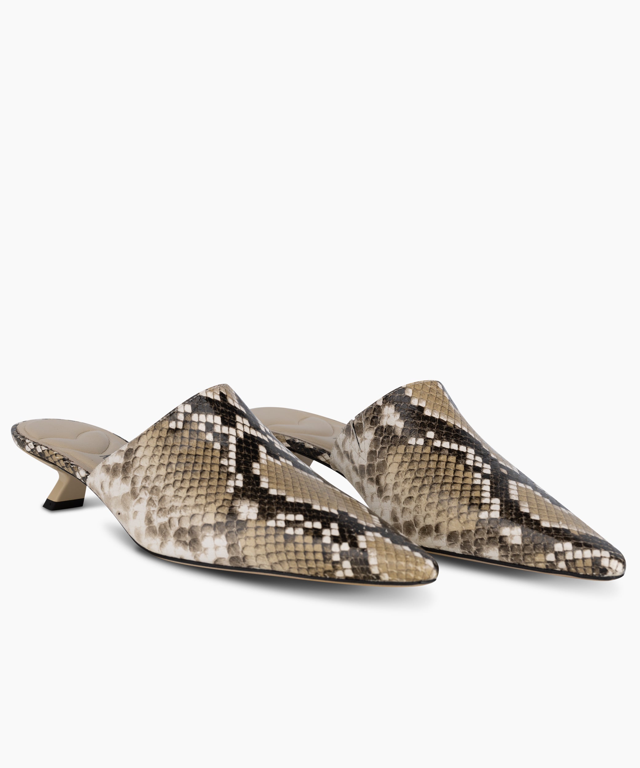 DEBUT - Leather Mule with Pointed Toe and Sculptural Low Kitten Heel from Kelley Kouture