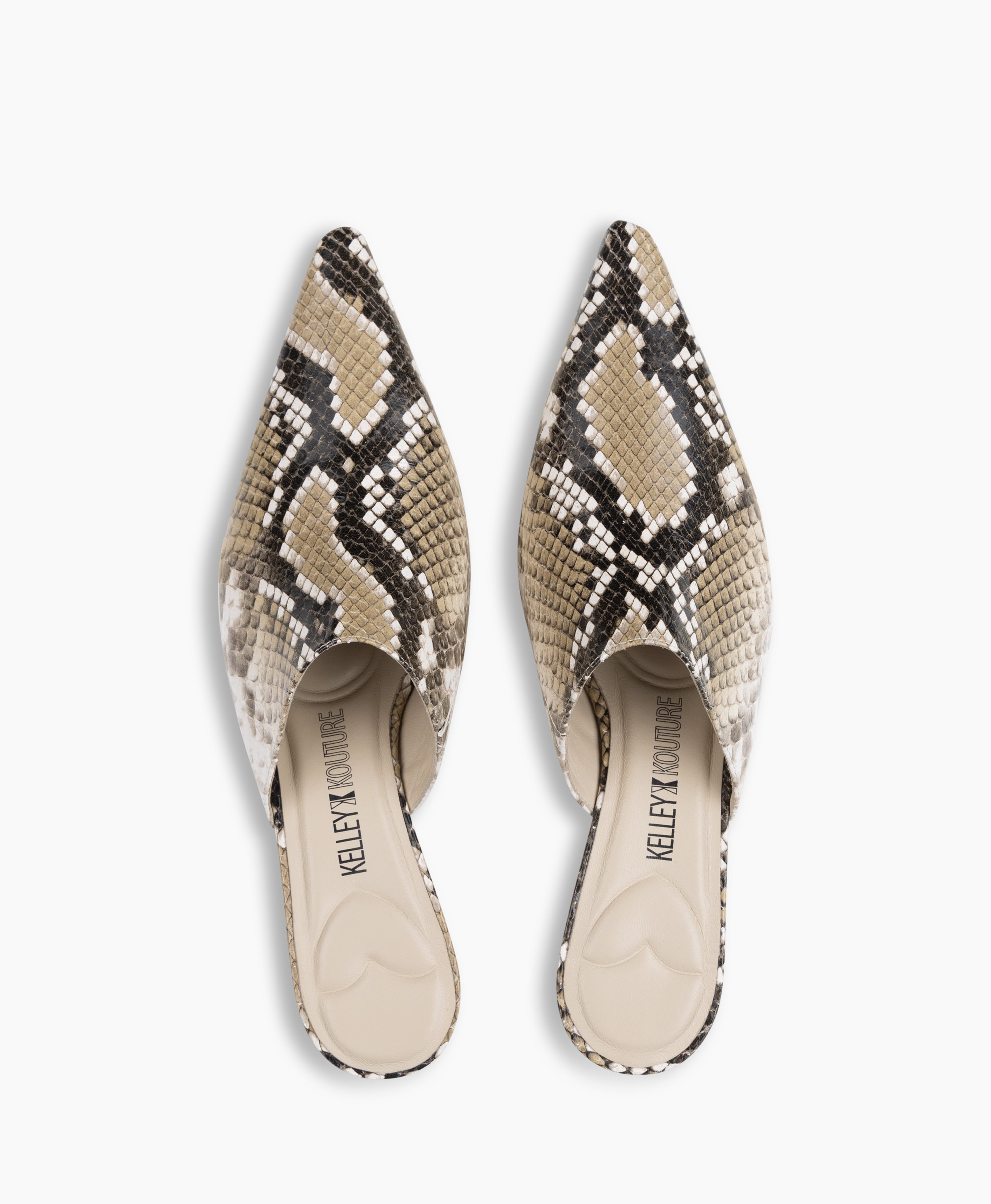 DEBUT - Leather Mule with Pointed Toe and Sculptural Low Kitten Heel from Kelley Kouture