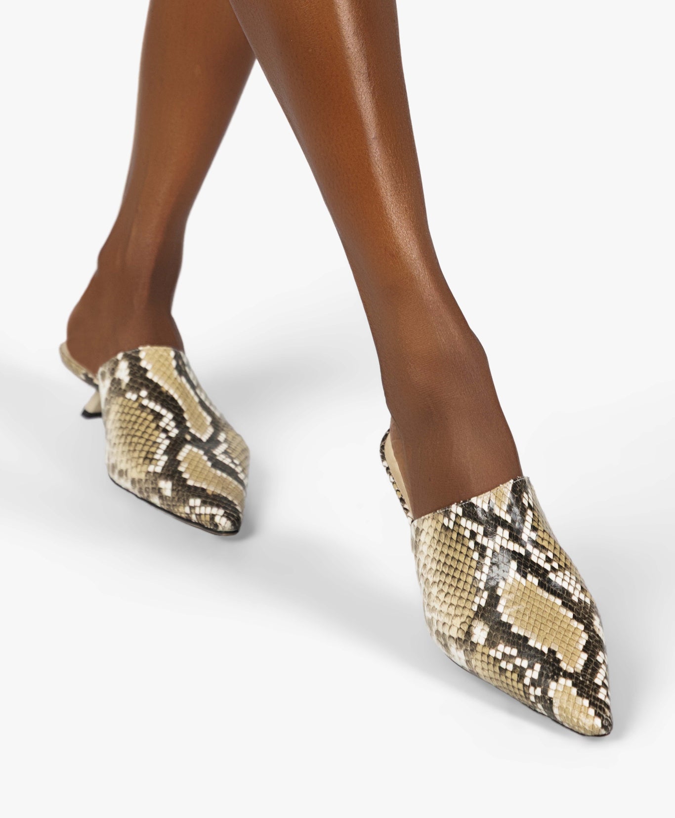 DEBUT - Leather Mule with Pointed Toe and Sculptural Low Kitten Heel from Kelley Kouture