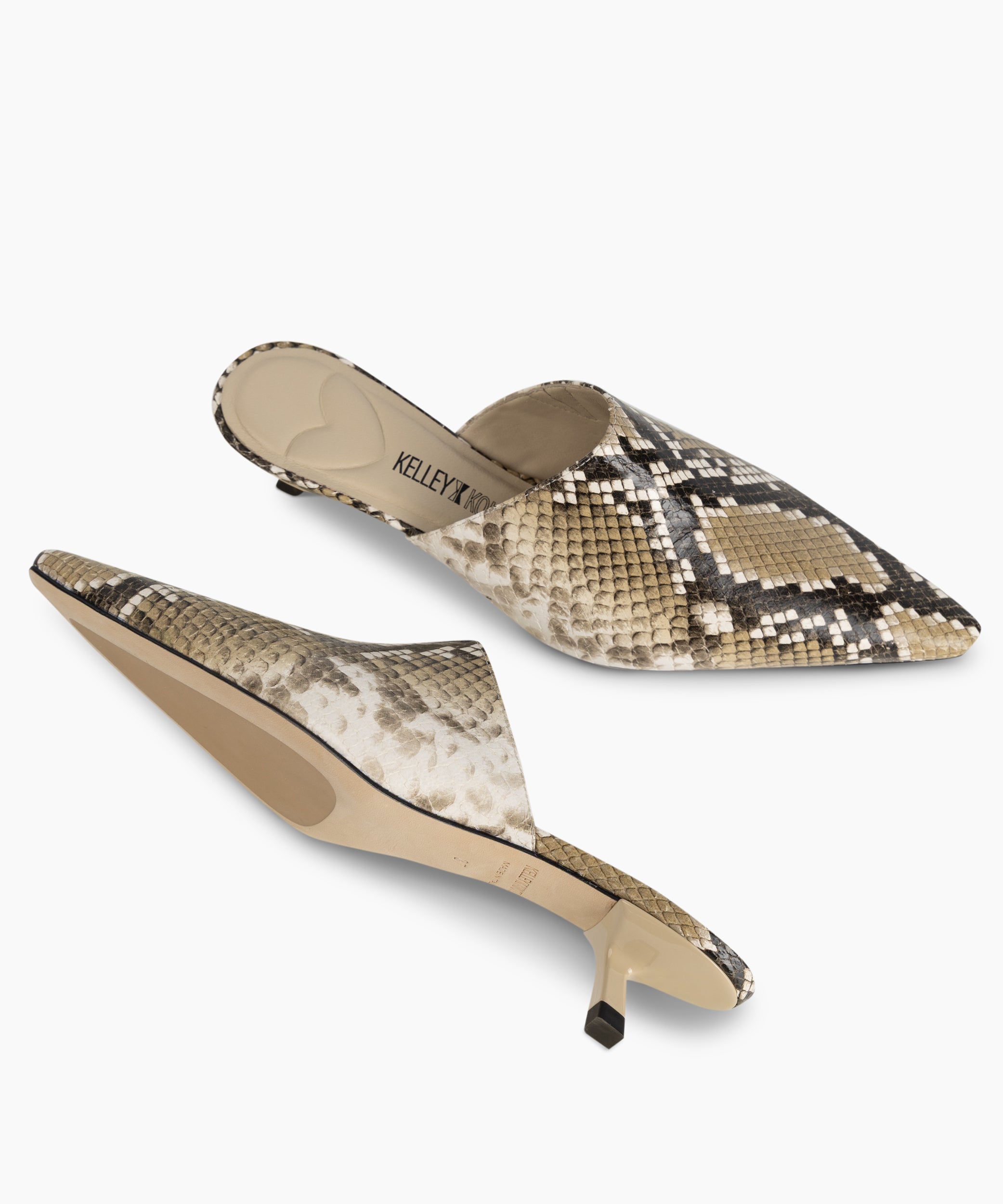 DEBUT - Leather Mule with Pointed Toe and Sculptural Low Kitten Heel from Kelley Kouture
