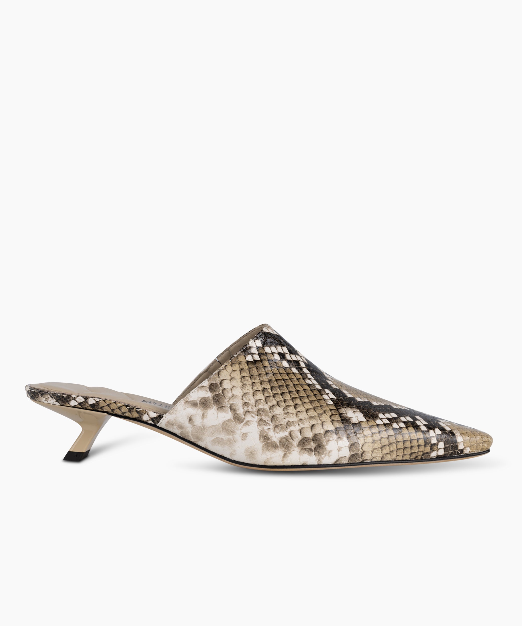 DEBUT - Leather Mule with Pointed Toe and Sculptural Low Kitten Heel from Kelley Kouture