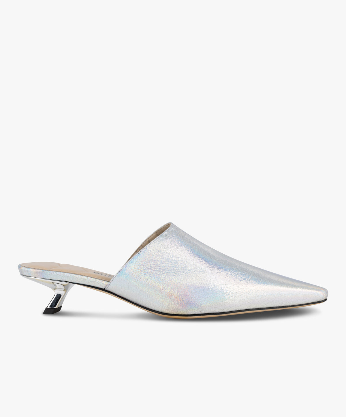 DEBUT - Leather Mule with Pointed Toe and Sculptural Low Kitten Heel from Kelley Kouture