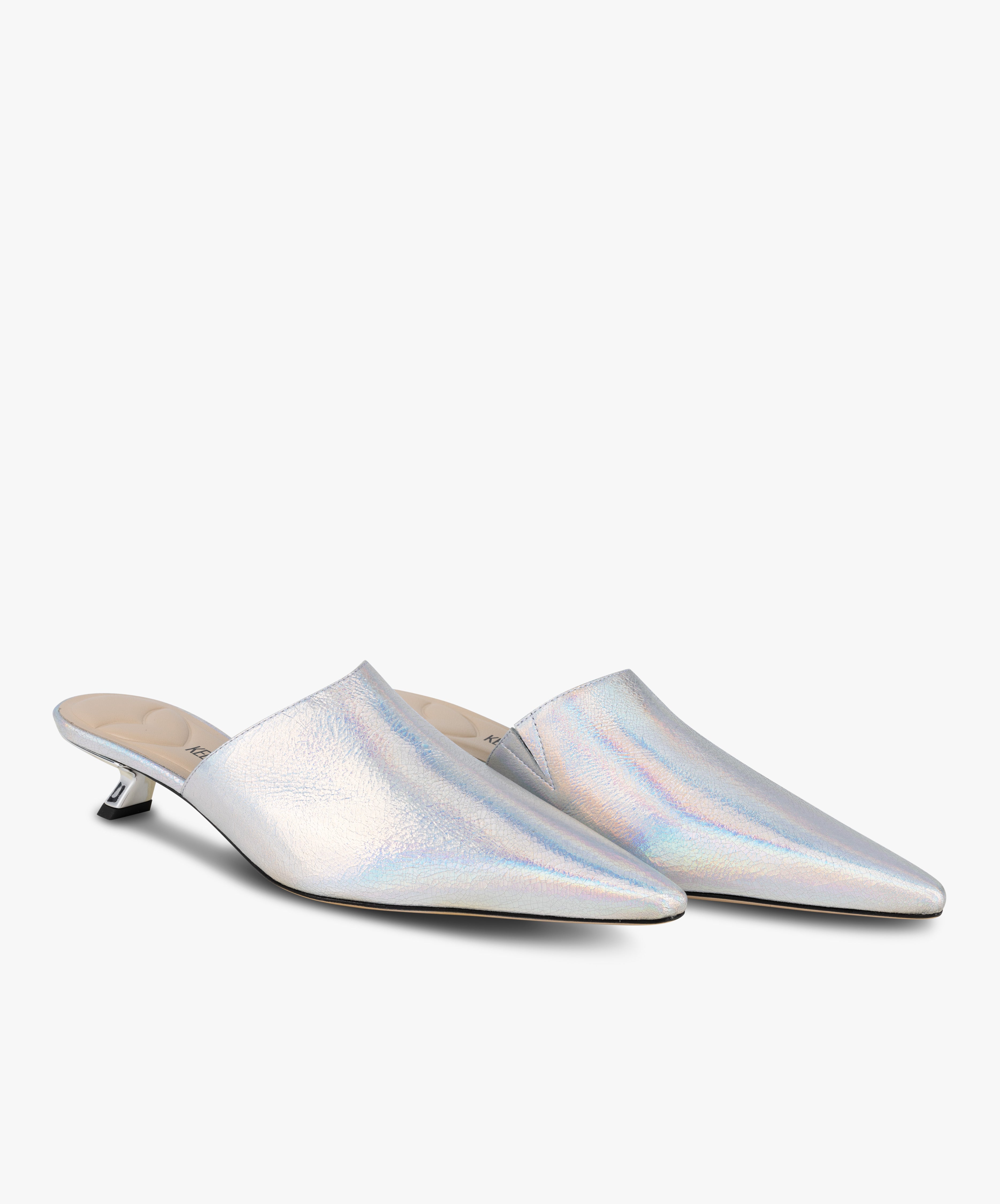 DEBUT - Leather Mule with Pointed Toe and Sculptural Low Kitten Heel from Kelley Kouture