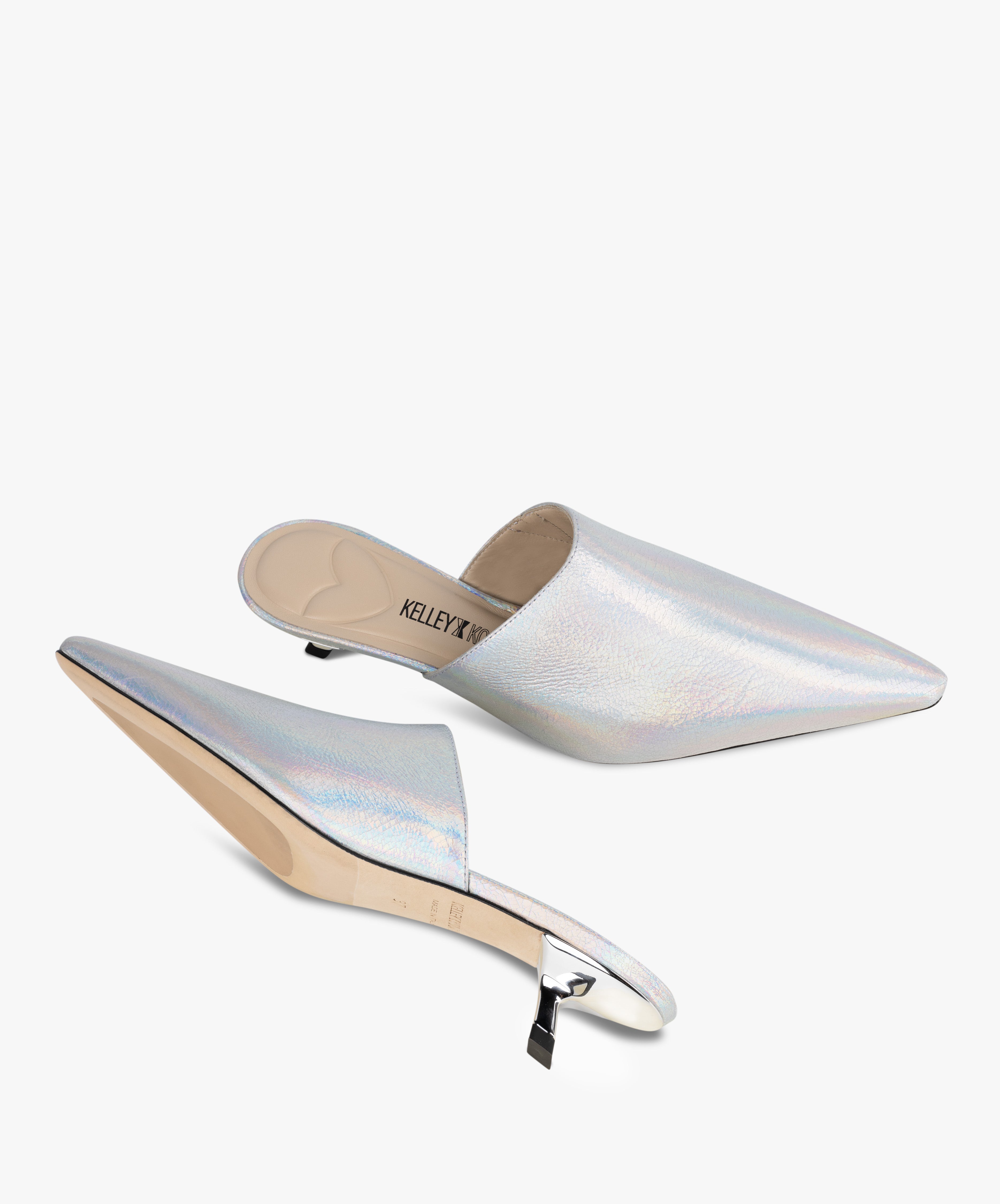 DEBUT - Leather Mule with Pointed Toe and Sculptural Low Kitten Heel from Kelley Kouture
