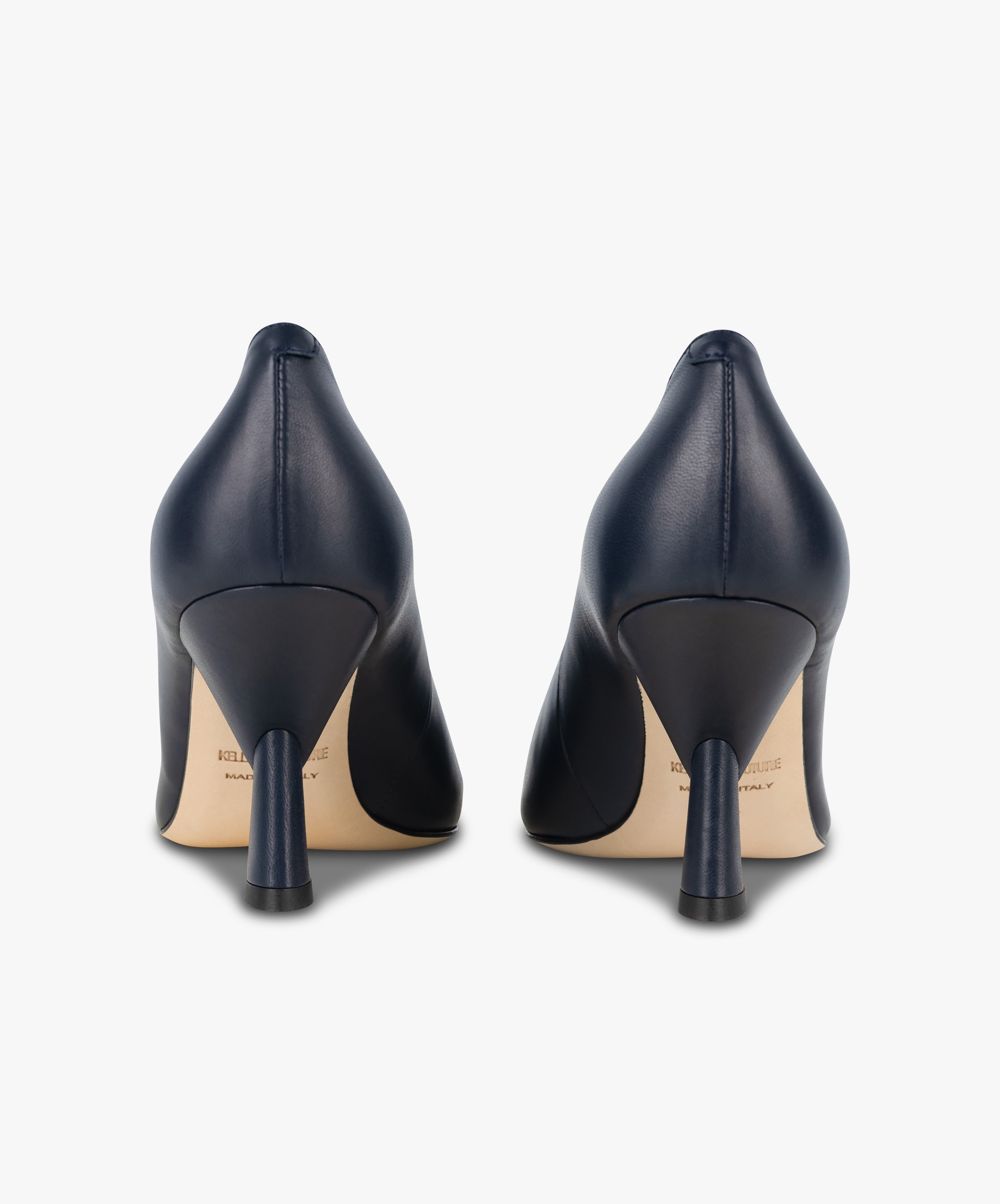 KARMA - Navy Leather Pointed Toe Pump with Sculpted Heel - Kelley Kouture from Kelley Kouture