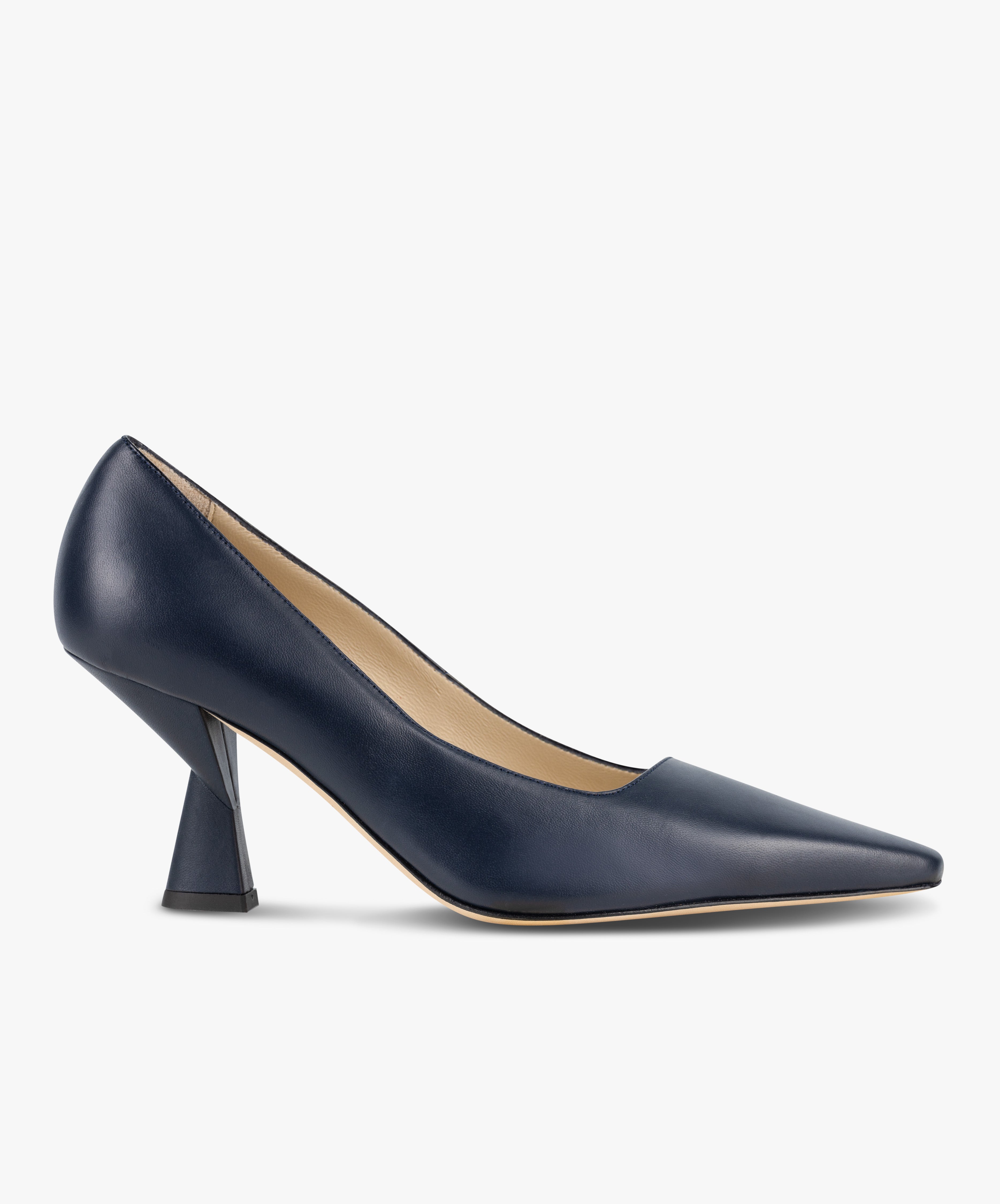 KARMA - Navy Leather Pointed Toe Pump with Sculpted Heel - Kelley Kouture from Kelley Kouture