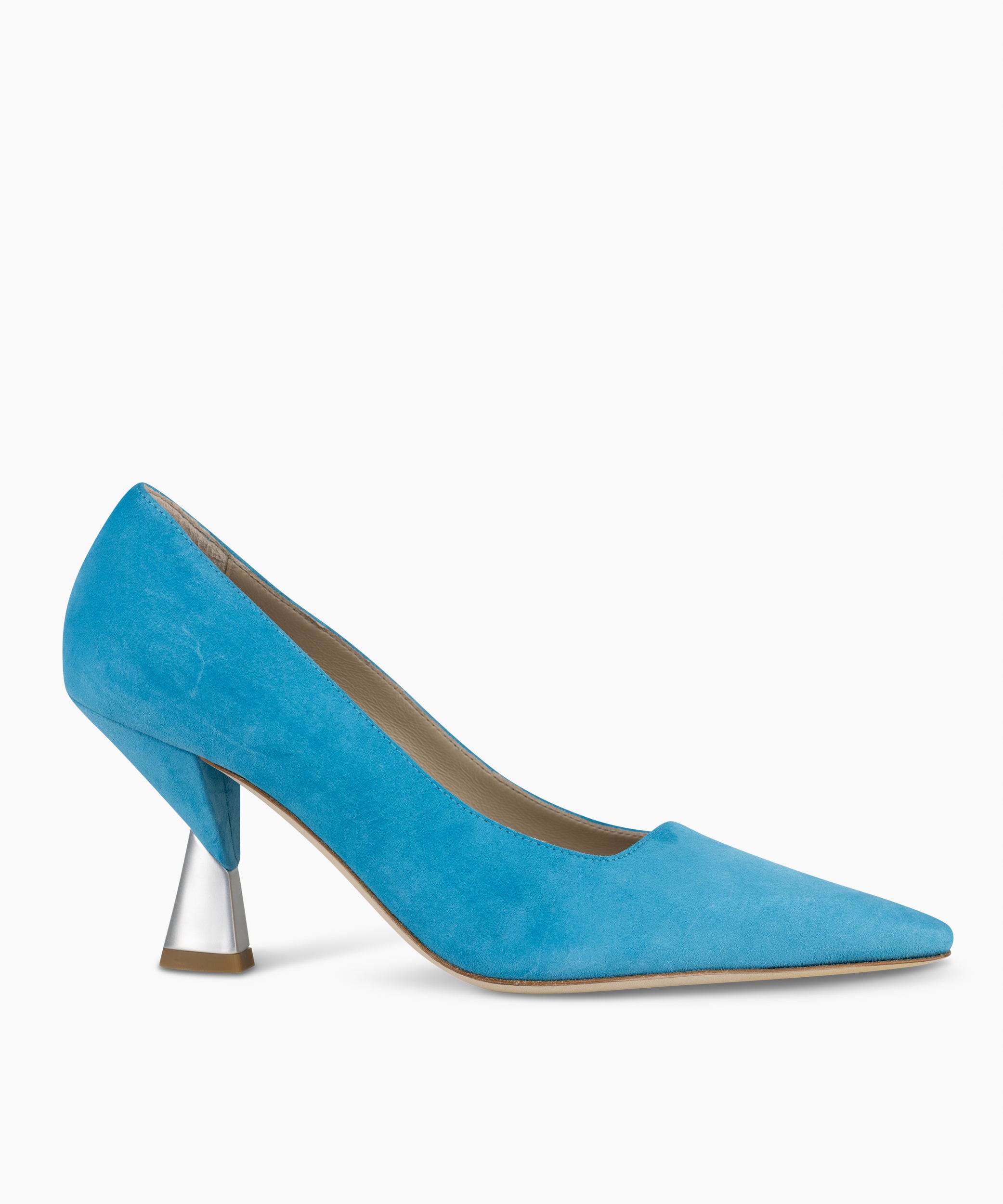 KARMA - Coastal Blue Leather Pointed Toe Pump with Sculpted Heel - Kelley Kouture from Kelley Kouture