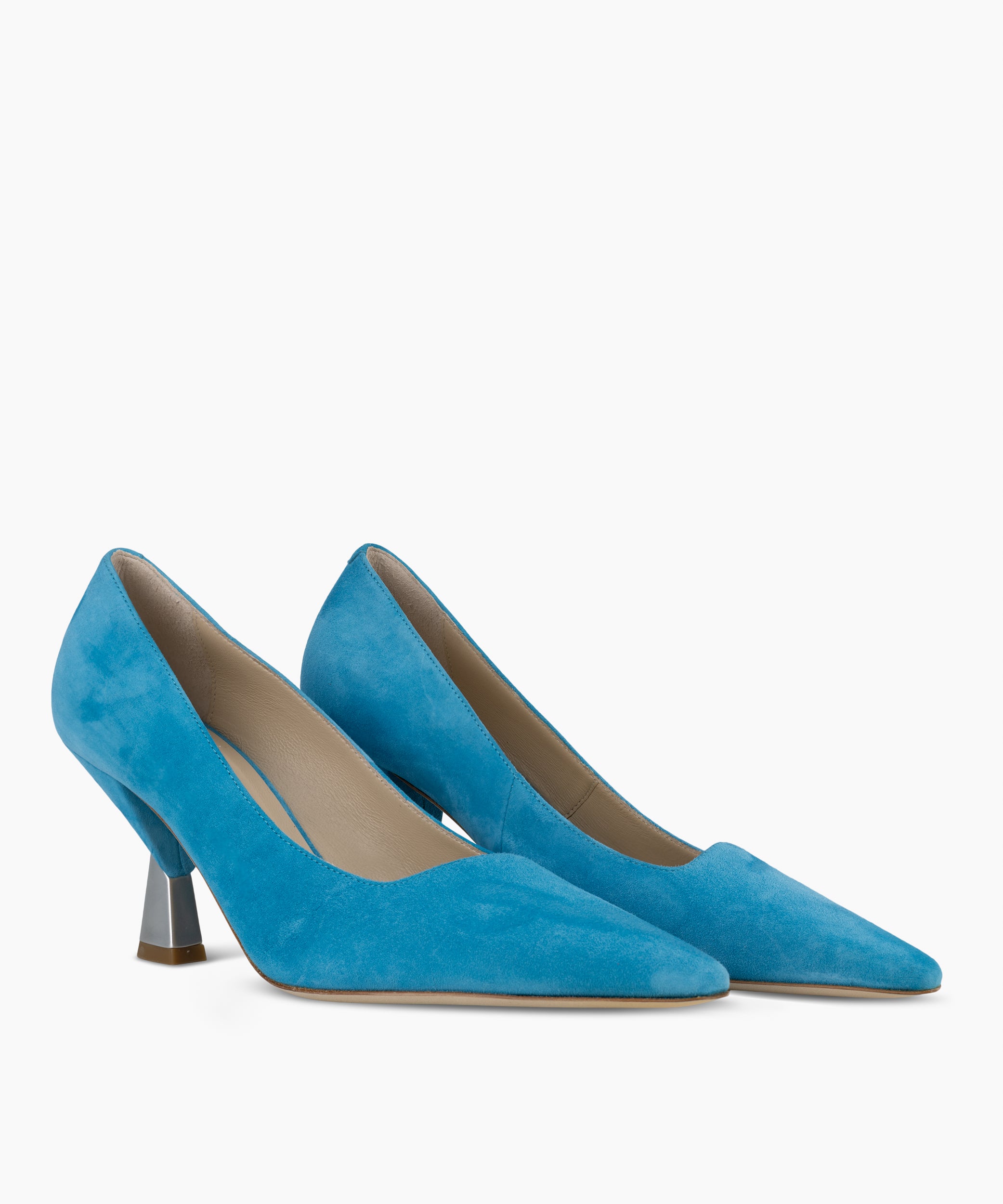 KARMA - Coastal Blue Leather Pointed Toe Pump with Sculpted Heel - Kelley Kouture from Kelley Kouture