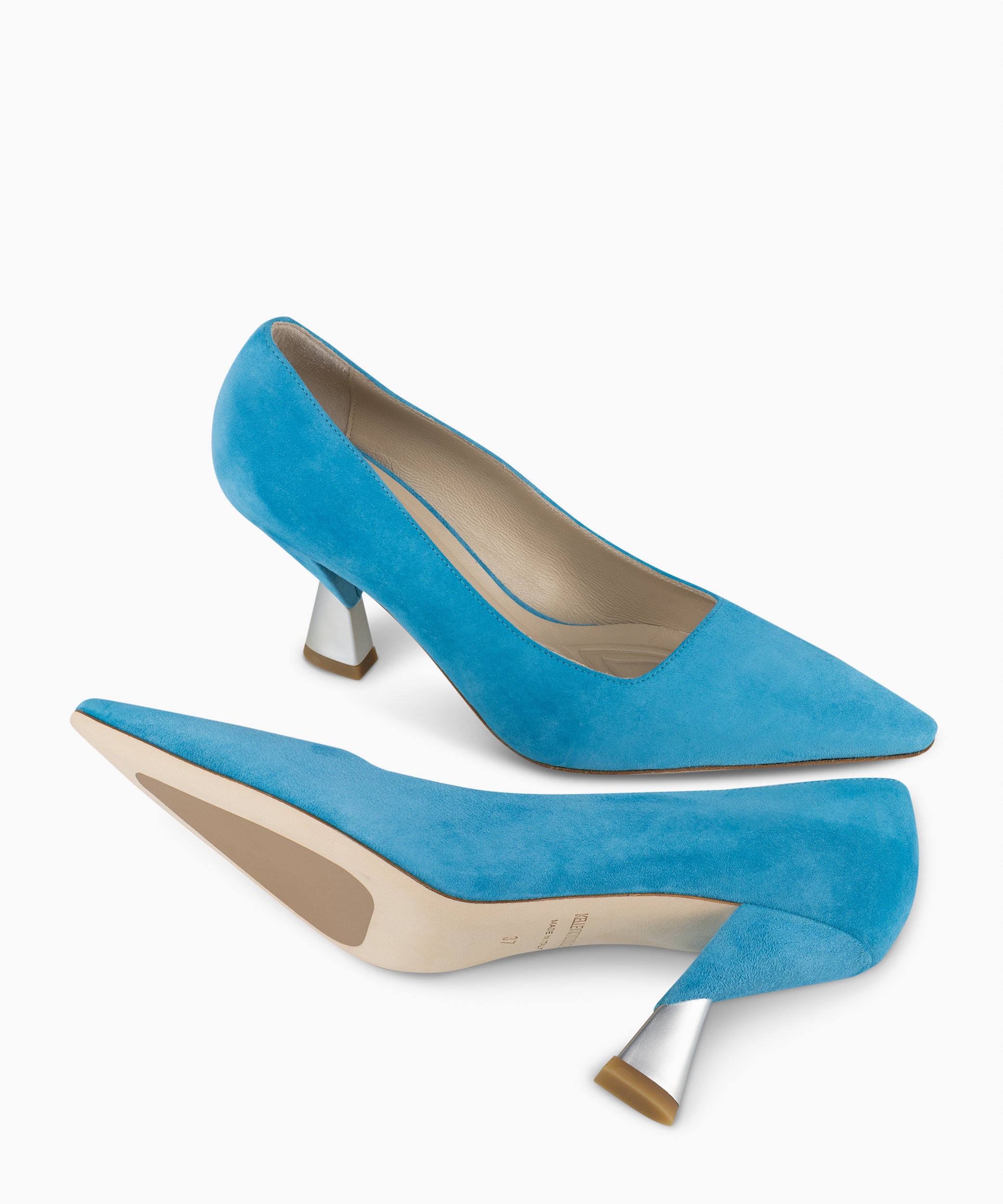 KARMA - Coastal Blue Leather Pointed Toe Pump with Sculpted Heel - Kelley Kouture from Kelley Kouture