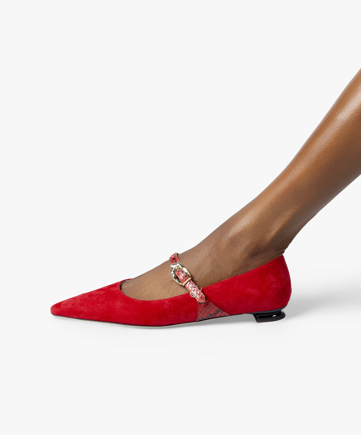 LAINE - Suede Pointed-Toe Mary Jane Flat with Snake Print Buckle Strap and Low Heel - Kelley Kouture from Kelley Kouture