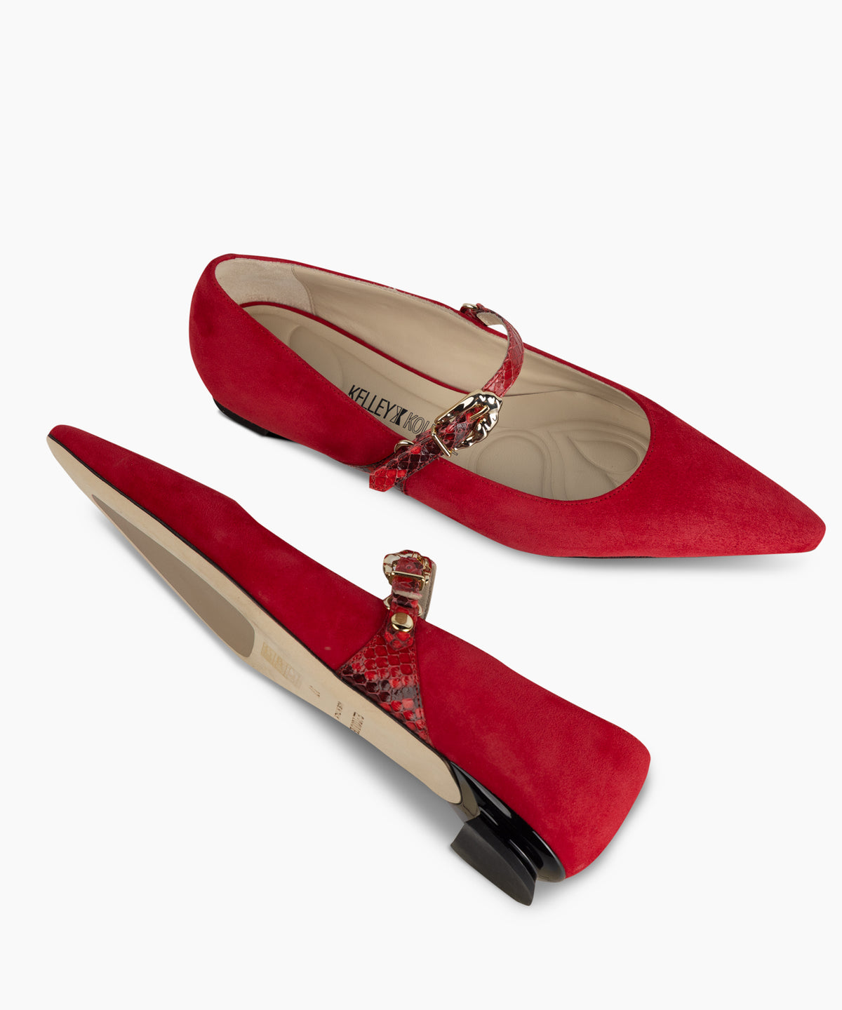 LAINE - Suede Pointed-Toe Mary Jane Flat with Snake Print Buckle Strap and Low Heel - Kelley Kouture from Kelley Kouture