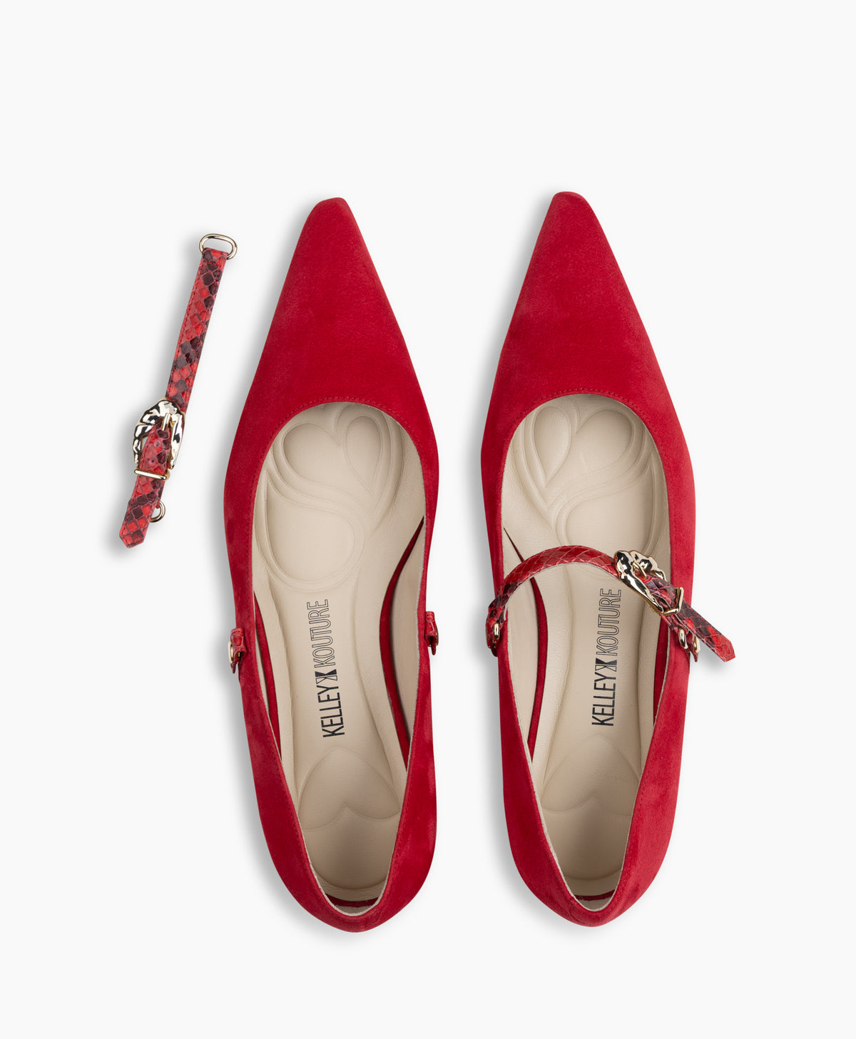 LAINE - Suede Pointed-Toe Mary Jane Flat with Snake Print Buckle Strap and Low Heel - Kelley Kouture from Kelley Kouture