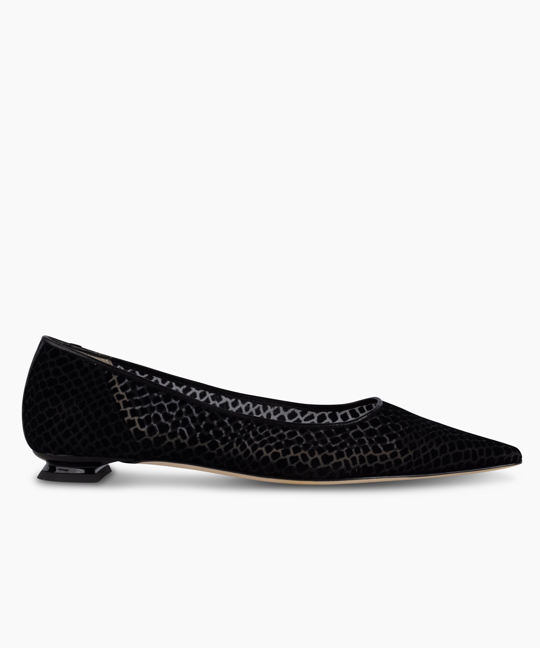 LEONA - Leather and mesh pointed-toe ballet flat with low demi-wedge heel from Kelley Kouture