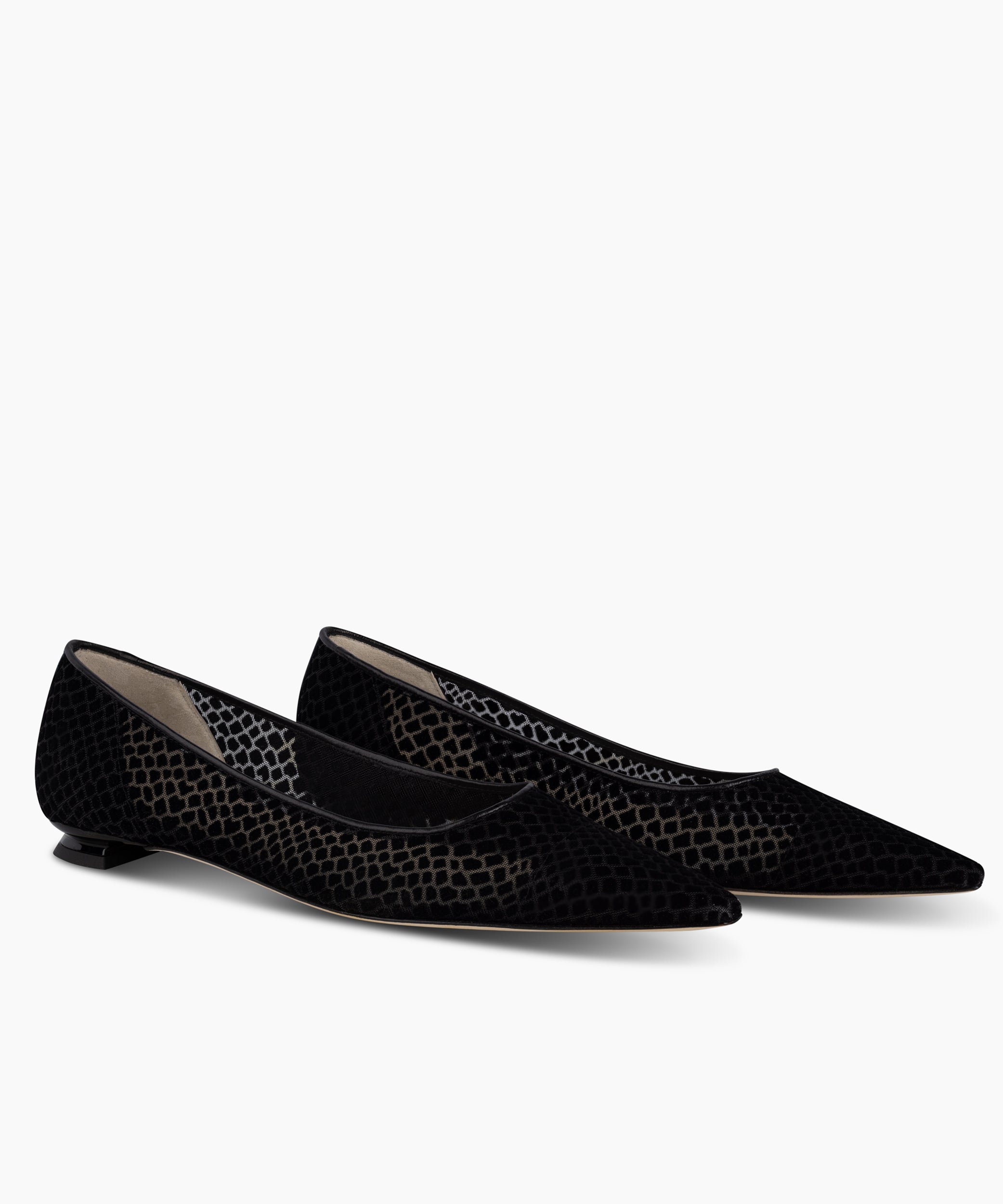 LEONA - Leather and mesh pointed-toe ballet flat with low demi-wedge heel from Kelley Kouture