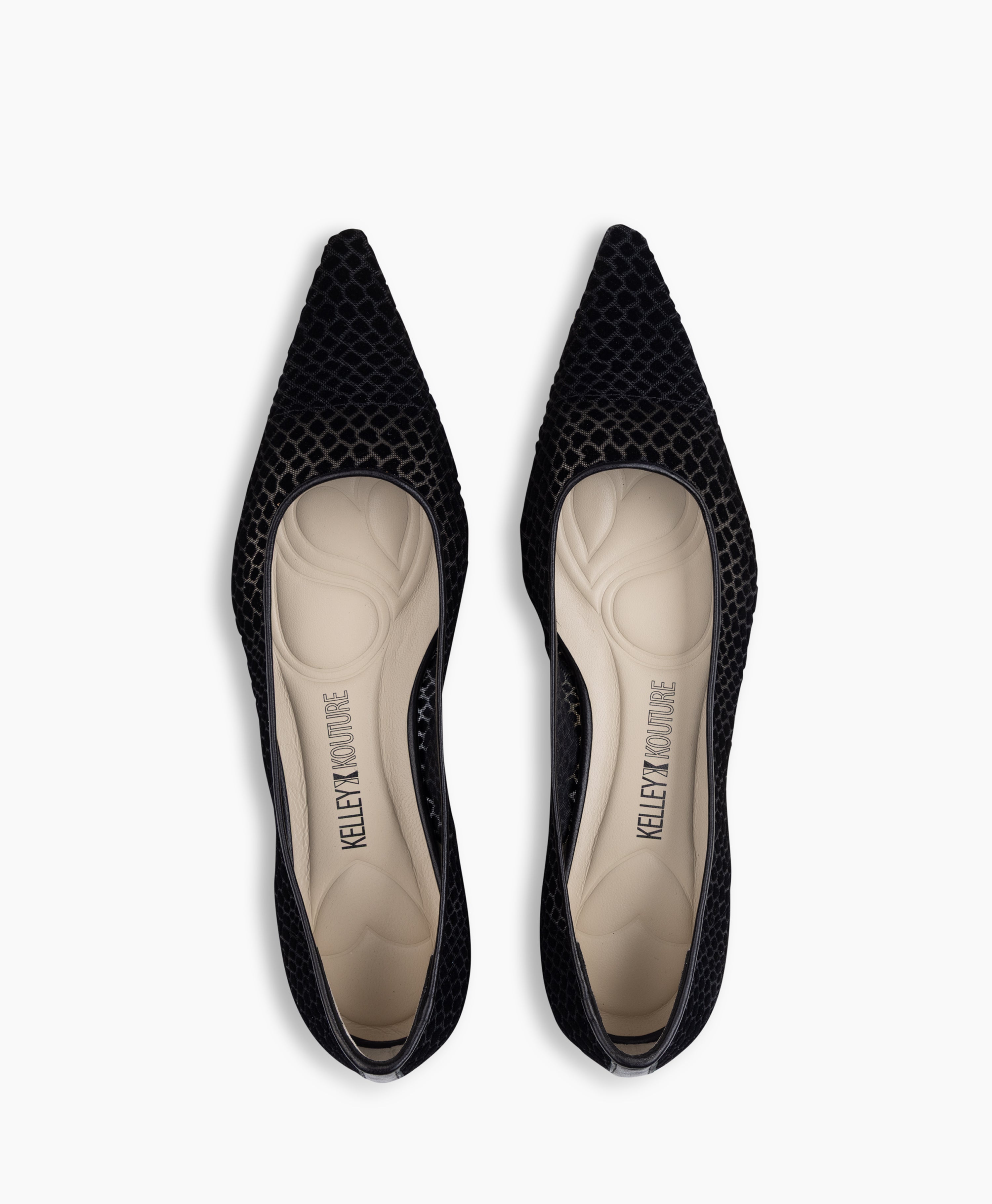 LEONA - Leather and mesh pointed-toe ballet flat with low demi-wedge heel from Kelley Kouture