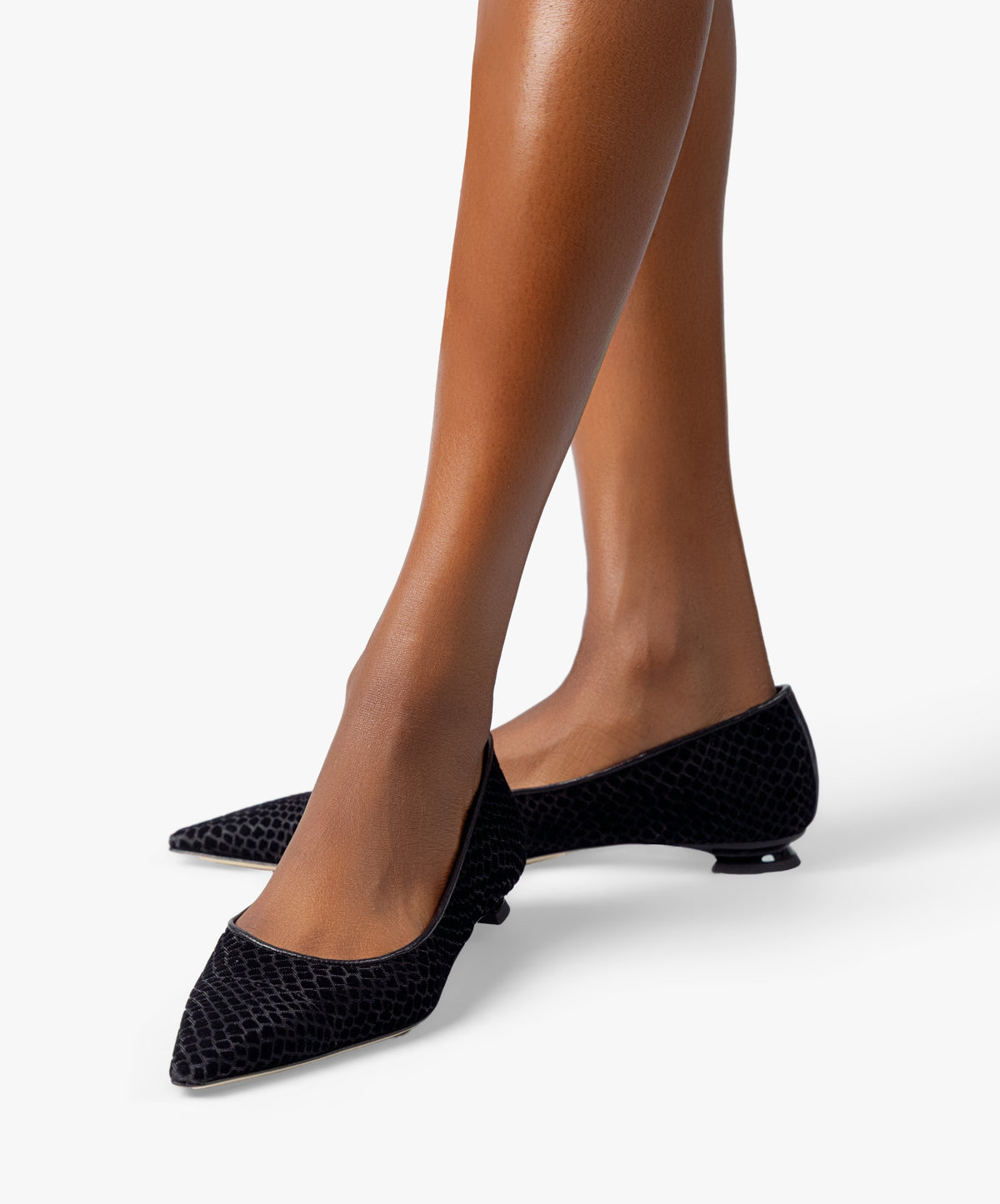 LEONA - Leather and mesh pointed-toe ballet flat with low demi-wedge heel from Kelley Kouture