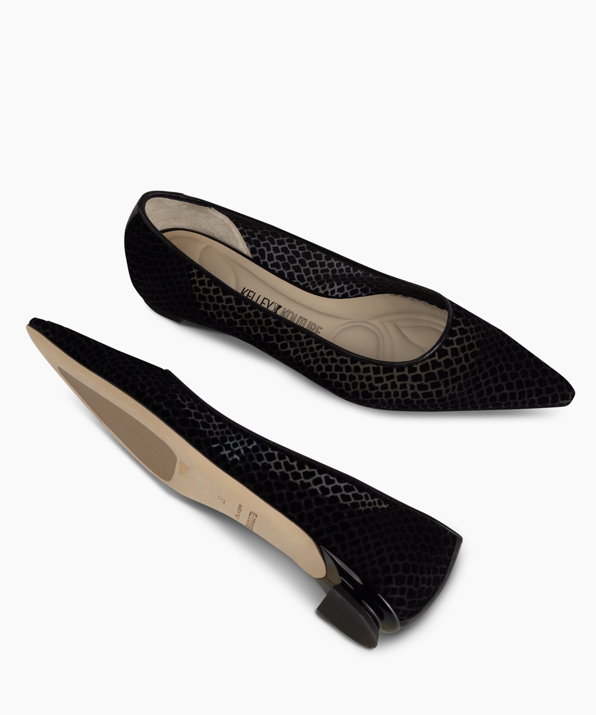 LEONA - Leather and mesh pointed-toe ballet flat with low demi-wedge heel from Kelley Kouture