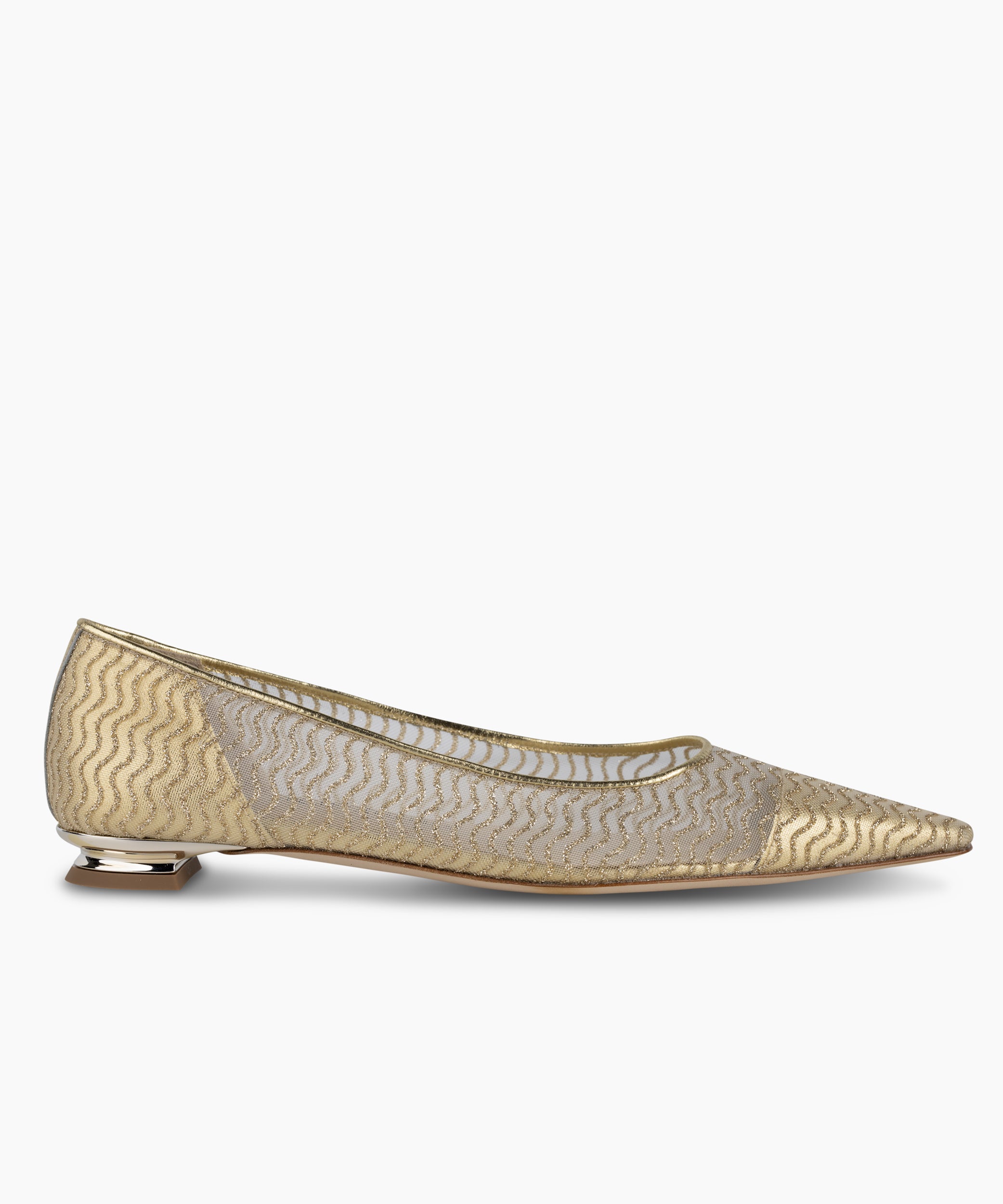LEONA - Leather and mesh pointed-toe ballet flat with low demi-wedge heel from Kelley Kouture
