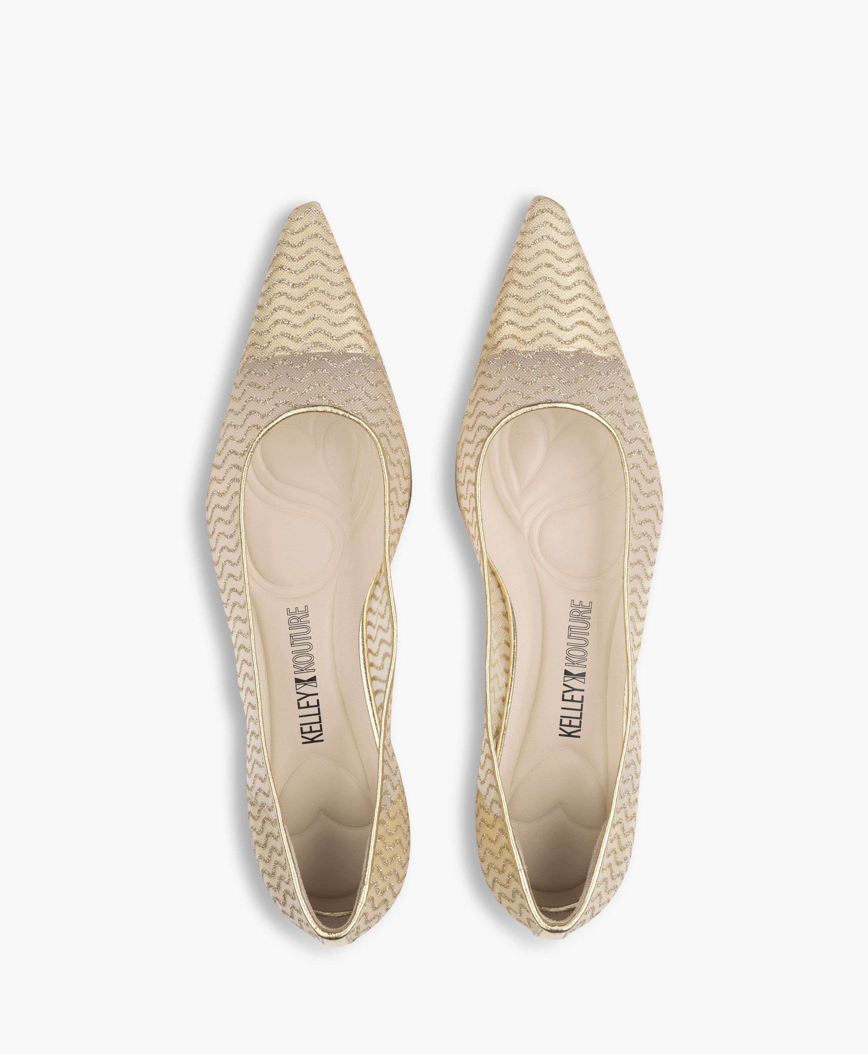 LEONA - Leather and mesh pointed-toe ballet flat with low demi-wedge heel from Kelley Kouture