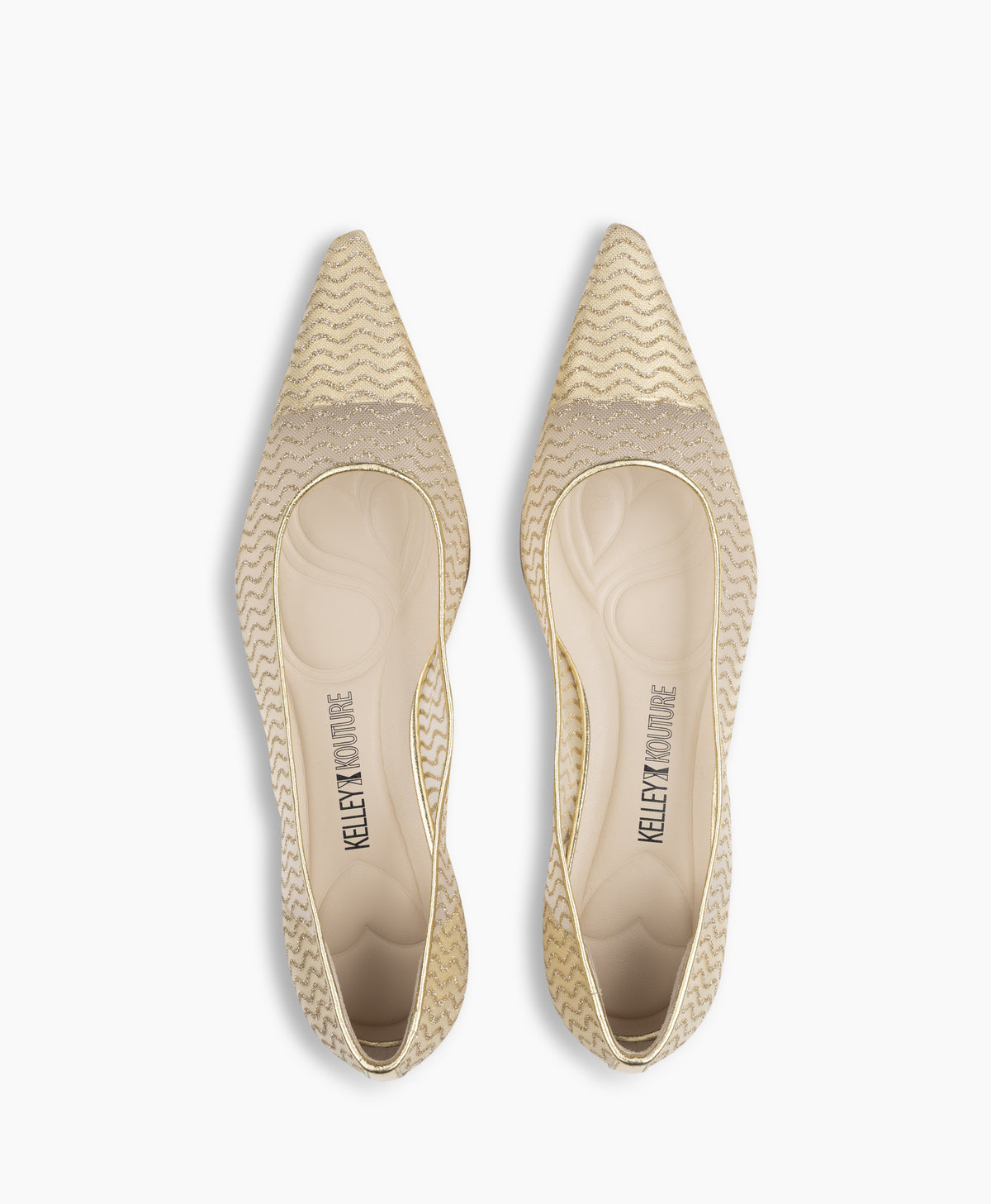 LEONA - Leather and mesh pointed-toe ballet flat with low demi-wedge heel from Kelley Kouture
