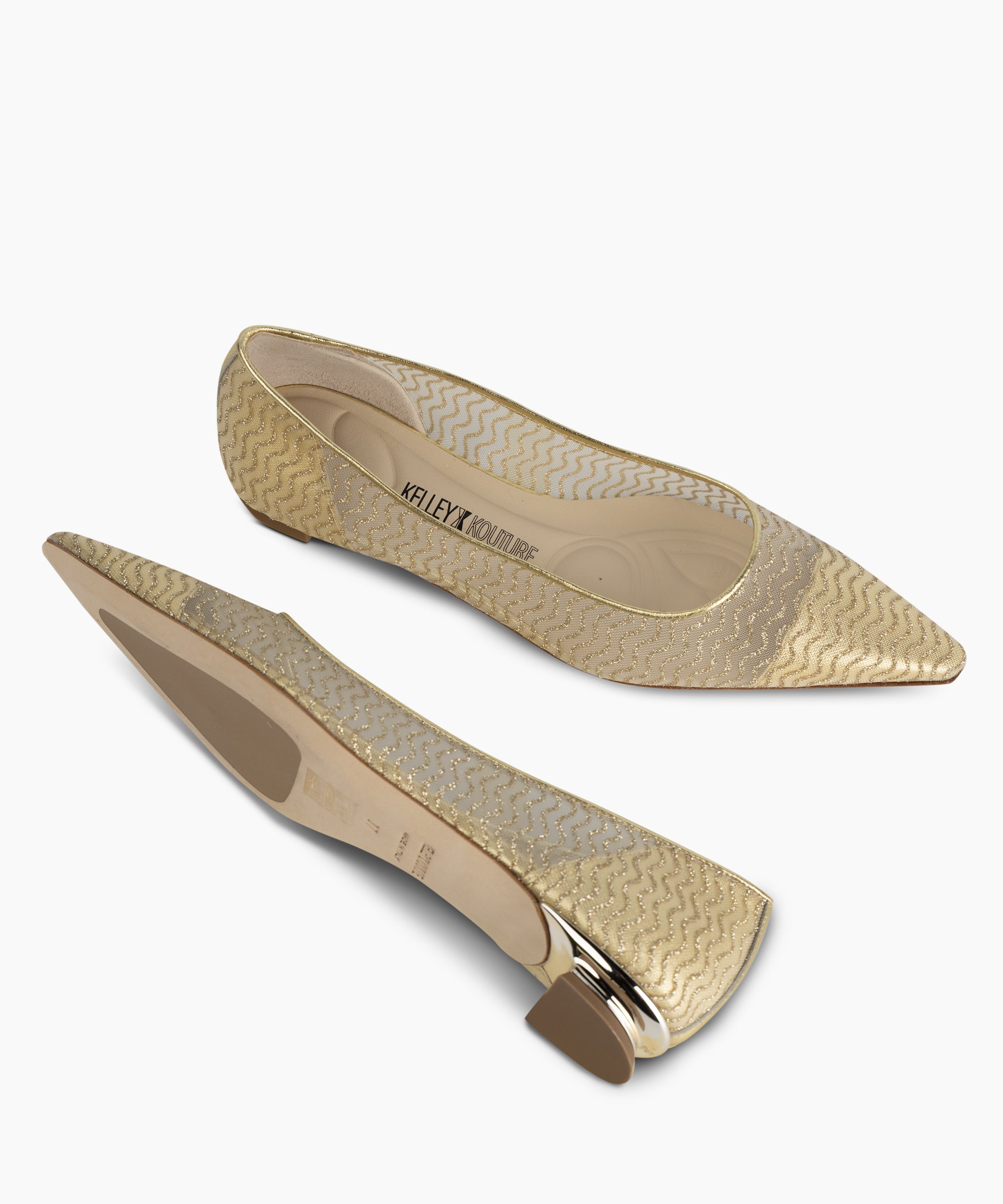 LEONA - Leather and mesh pointed-toe ballet flat with low demi-wedge heel from Kelley Kouture