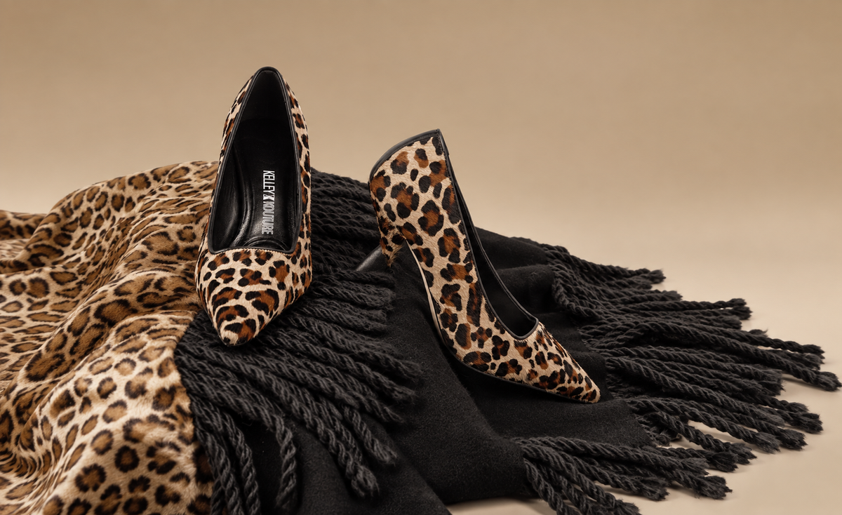 KARMA - Leopard Print Pony Hair Leather Pointed Toe Pump with Sculpted Heel - Kelley Kouture